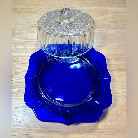 Imperial Glass Cobalt Blue Cheese Serving Dish With Lid Vintage 5" - Picture 9 of 16